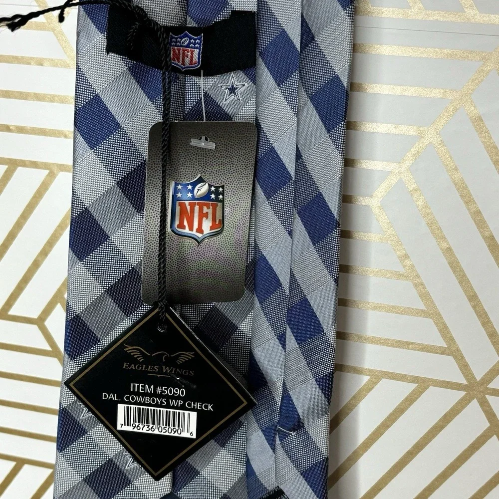 NFL Dallas Cowboys Men's Tie Geometric Blue Gray Polyester Satin Logo Football